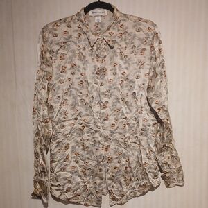 Anne Klein Beige and Brown Patterned Blouse